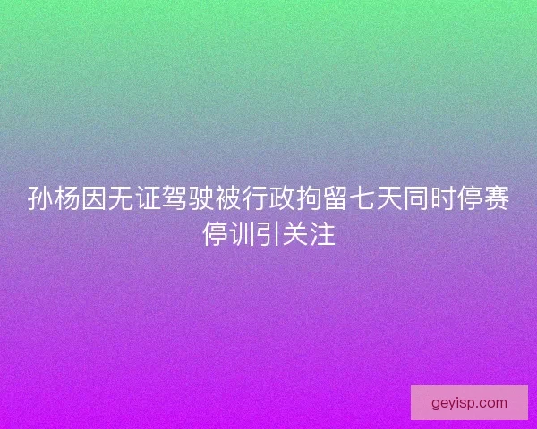 孙杨因无证驾驶被行政拘留七天同时停赛停训引关注